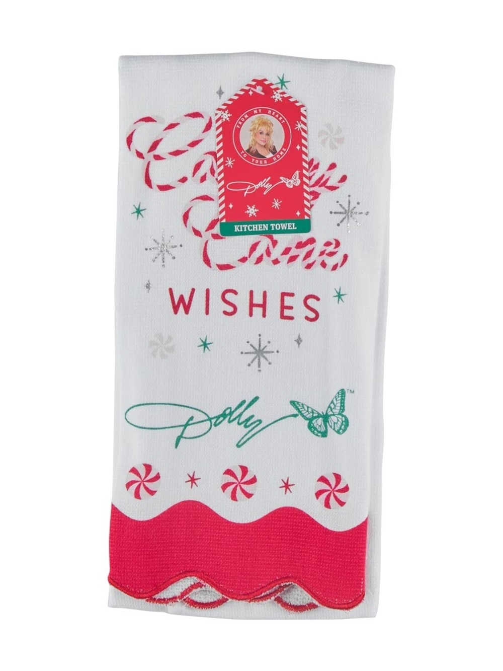 Dolly Printed 'Candy Cane Wishes' Holiday Kitchen Towel - White, Red, Green